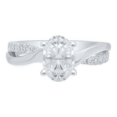 Oval Lab Grown Diamond 1 3/4ctw. Twist Engagement Ring with Round Diamonds in 14k White Gold